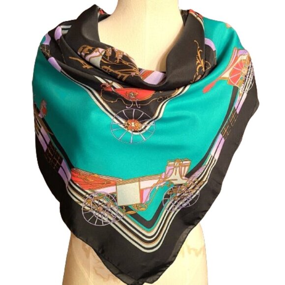 Vintage large 80s 32" x 35" fun print scarf wrap - Picture 7 of 13